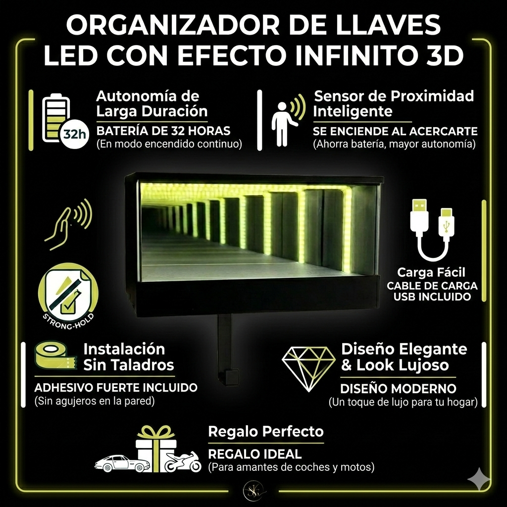Organizador de llaves LED con Efecto Infinito 3D