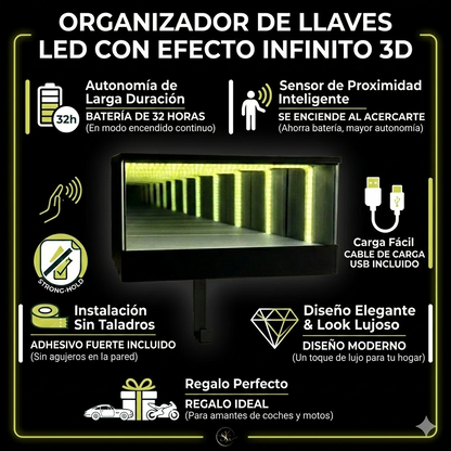 Organizador de llaves LED con Efecto Infinito 3D